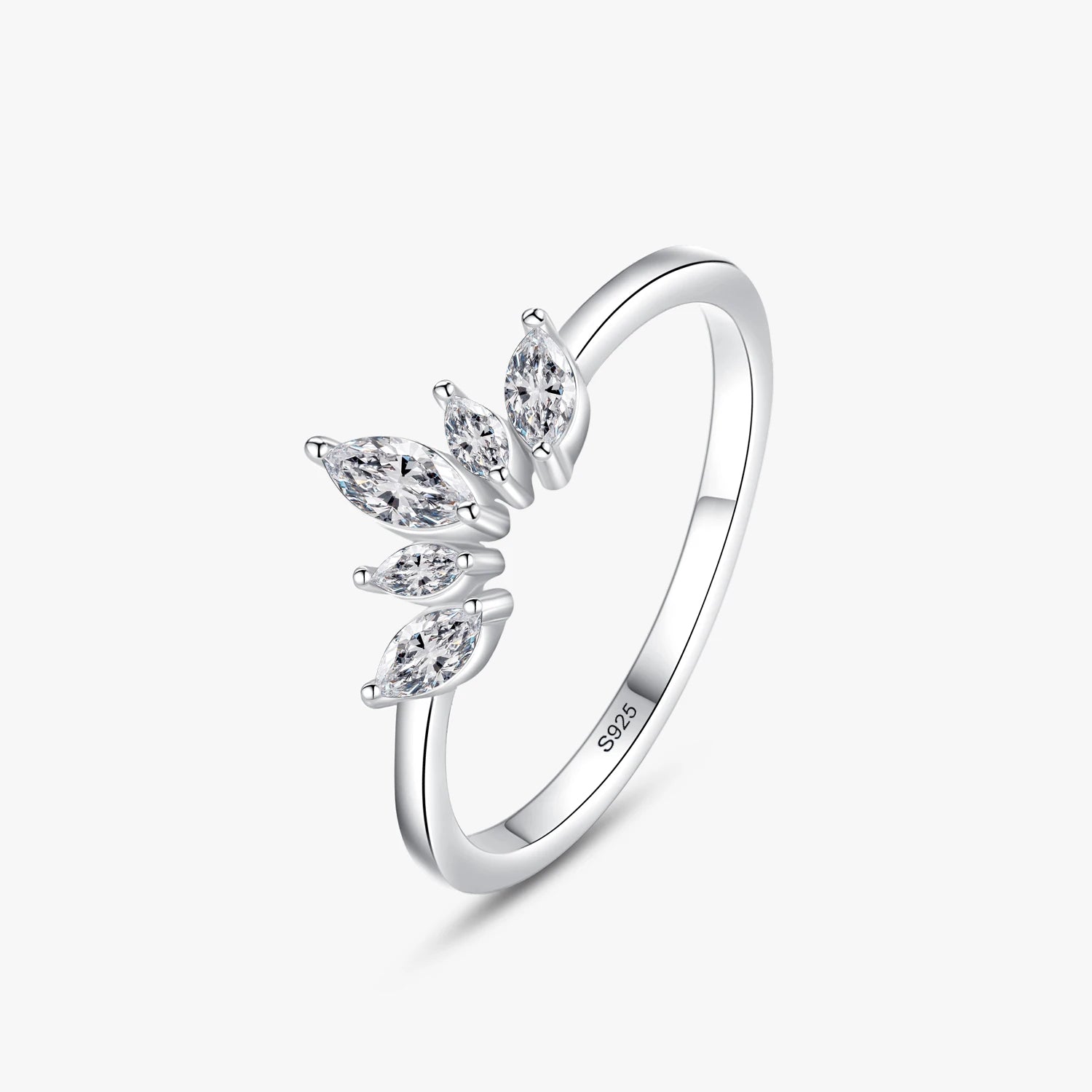 Ailmay Fashion 925 Sterling Silver Simple Crown Finger Ring Elegant Clear Zircon Rings for Women Girls Party Accessories Jewelry
