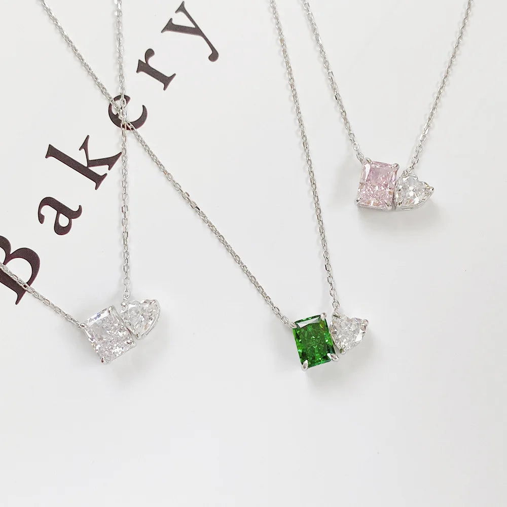 Quick Supply Fine Jewelry 925 Sterling Silver Necklace Green Pink 5A CZ Diamond Zircon Pendant Necklace Women