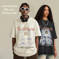 Custom Heavyweight 100% Cotton Drop Shoulder DTG Printing Raw Hem Oversized Boxy Fit Acid Wash Distressed Graphic T Shirt Men