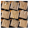 18 Models Women Two Layer Stainless Steel Green Stone Necklace Moon Star Butterfly Heart Lock 18k Gold Three Layer Necklace