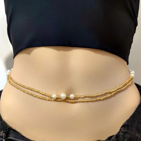 2024 New Double Layer Pearl Waist Chain Fashion Individuality Adjustable Beads Body Chain for Women