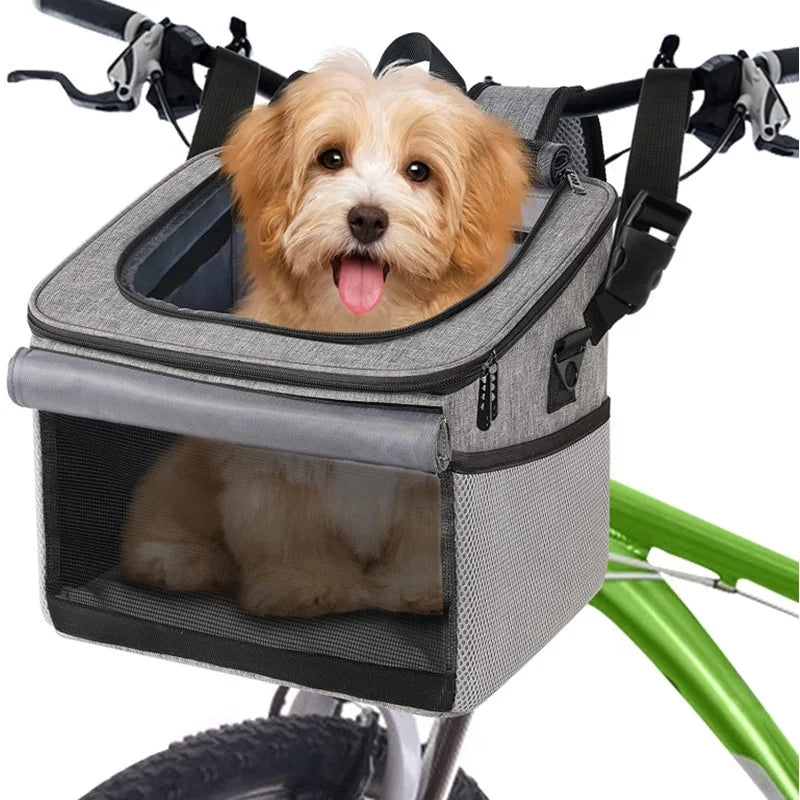Breathable Dog Bike Basket with Safety Leash Foldable Dog Bicycle Basket for Small Dogs Cats Cycling Travel