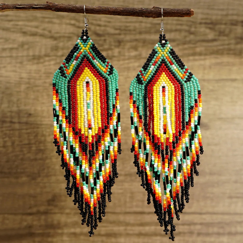 Go2boho Women's Handmade Long Tassel Earrings Colorful Bohemian Summer Beach Girl Hook Dangle Design Bead Fashion Bracelets