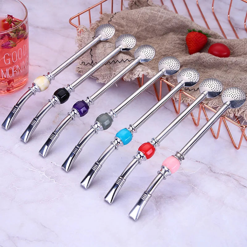 Stainless Steel Metal Filter Straw Spoon Yerba Mate Straw with Spoon