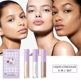 3 Color Waterproof Full Coverage Foundation Liquid Concealer Face Makeup Set Long Lasting Matte Liquid Concealer