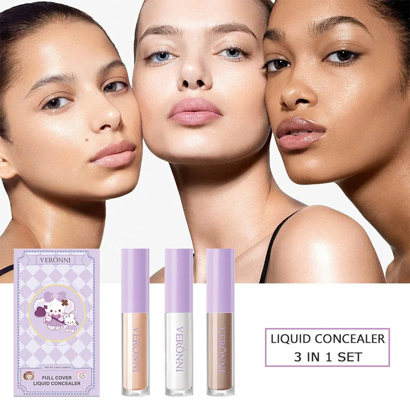 3 Color Waterproof Full Coverage Foundation Liquid Concealer Face Makeup Set Long Lasting Matte Liquid Concealer