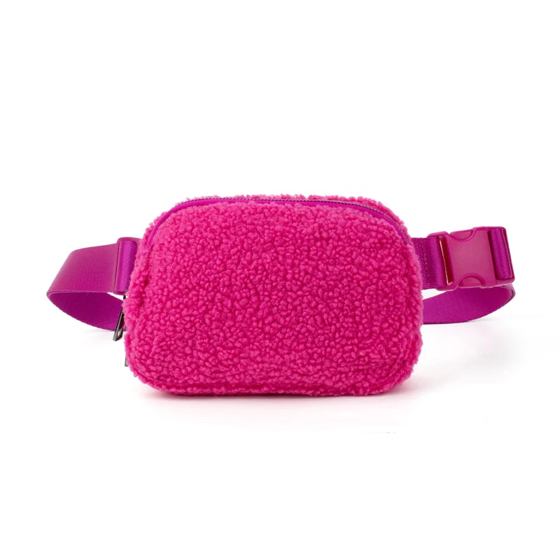 Customization Winter Autumn Sherpa Waterproof Waist Bag Soft Furry Zipper Closure Adjustable Crossbody Outdoor Sports Phone