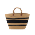 Trendy Large Capacity Women Summer Winter Beach Tote Bag Cotton Rope Woven Straw Handbags Bamboo Handle Embroidery Open Closure