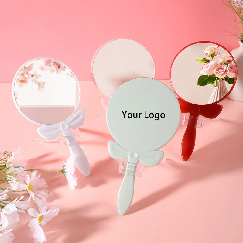 Zonyin Bowknot Shaped Plastic Travel Makeup Mirror Cosmetic Handheld Compact Portable Vanity Mirror With Customized