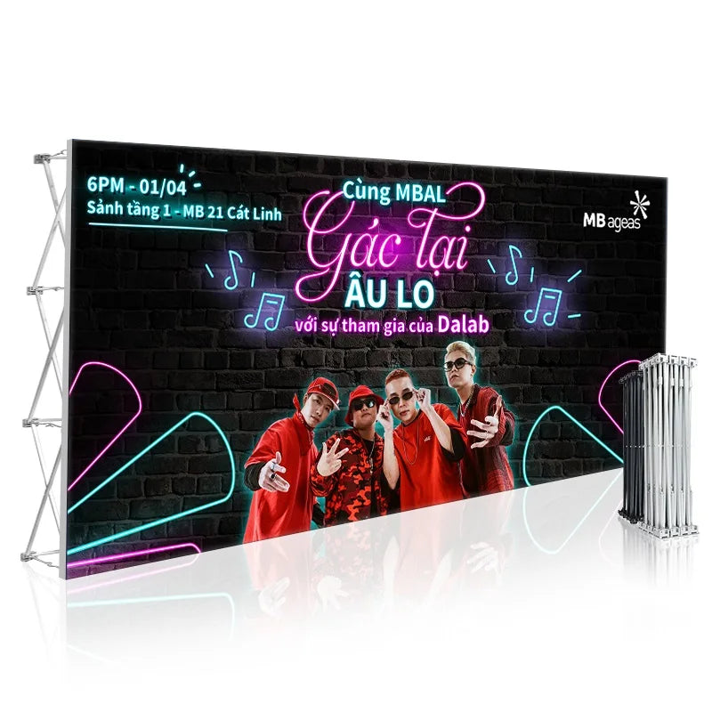 Portable 8x8 Tension Fabric Pop up Display Banner Media Wall Trade Show Pop up Banner
