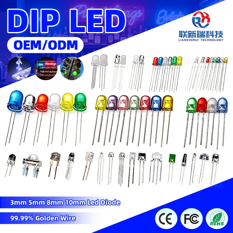 High Brightness 3mm 5mm 8mm 10mm Blue LED In-Line Lamps with Long and Short Feet