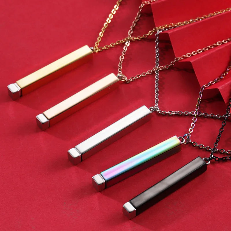 Gold Plated Personalized Bar Necklace Hidden Messages Engrave Logo Pendant Necklace Stainless Steel