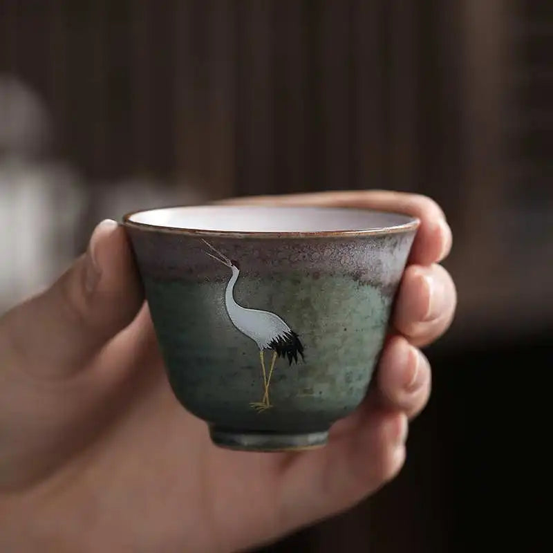 Rui He Chengxiang Crane Cup Handmade Coarse Pottery Kiln Baked Vintage Tea Cup Personal Master Cup Fragrance-smelling MegaBDM