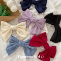 Vintage French Satin Fabric Barrette Big Hair Bows with Hair Clips Girls' Hair Accessories