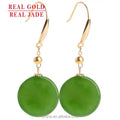 Certified Grade a Spinach Green Hetian Jade Green Jade Eardrops Women's  18K Gold Inlaid Natural Jade Ball Bead Earrings