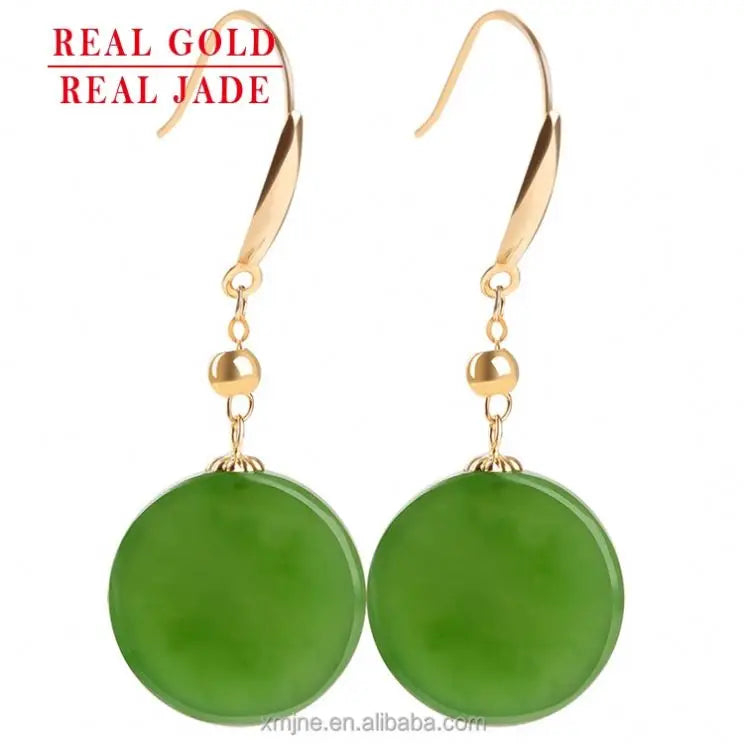 Certified Grade a Spinach Green Hetian Jade Green Jade Eardrops Women's  18K Gold Inlaid Natural Jade Ball Bead Earrings