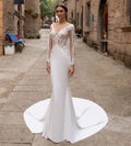 Simple Sweep Train Appliques Lace V-neck Mermaid Wedding Dress for Plus Size Women Bridal Gown Prom Engagement Evening Dresses
