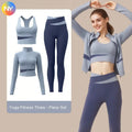 Women's 3 Piece Activewear Set Cropped Zip up Jacket Sports Color Block Yoga and High Waist Leggings Workout Outfit