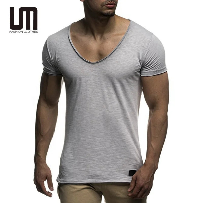 Liu Ming New Year Summer Men Fashion Casual V Neck Clothing Tops Short Sleeve T Shirts
