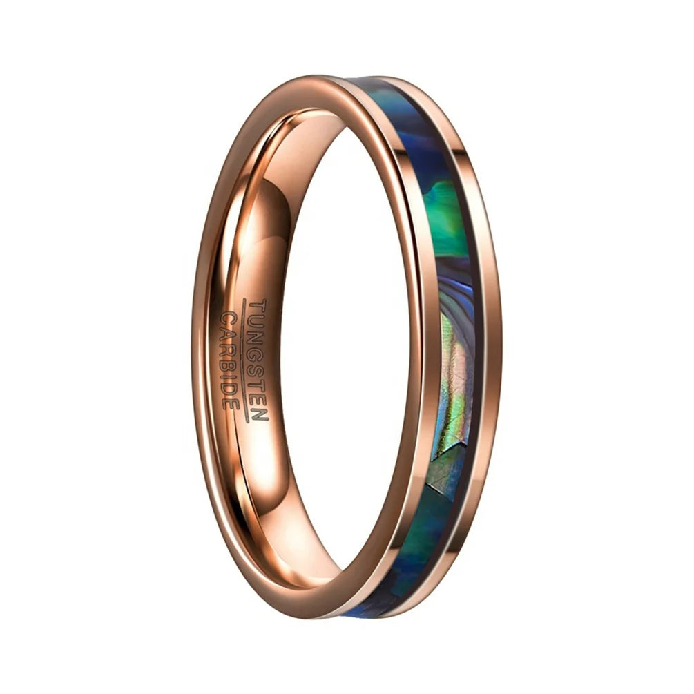 Alin 4MM Classic Tungsten Carbide Ring for Women and Men Thin Rose Gold with Abalone Shells Inlaid Wholesale Wedding Bands