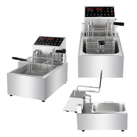 In-smart Electric Deep Fryer Drain Timers Stainless Steel Commercial Plug-And-Play 3.5kW Countertop Basket Kitchen Restaurant
