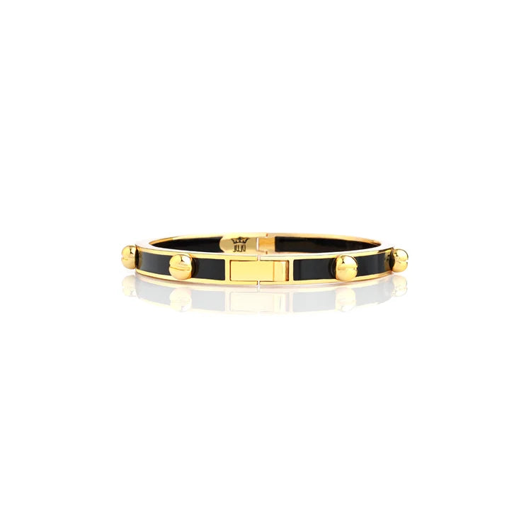 Professional Made 18K Gold Plating Two Side Polish Black Enamel Bracelet With Brass Metal Beads