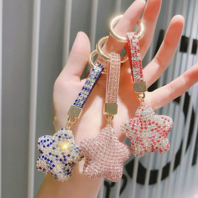 Luxury Crystal Sparkly Rhinestone Charming Car Star Keychain Star Shape Car Key Chain Bling for Women Lady Bag Car Charm Pendant