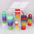 Wholesale Gradient Color Frosted Straw Plastic Cup Large Capacity Car Handle Cooler Plastic Cup Water Bottle