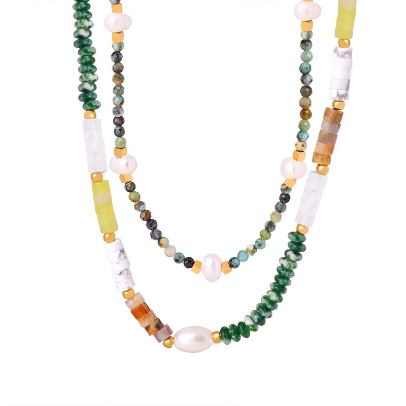 Personality Fashion Trend Cylinder Stone Titanium Steel Plated Gold Collarbone Necklace for Women