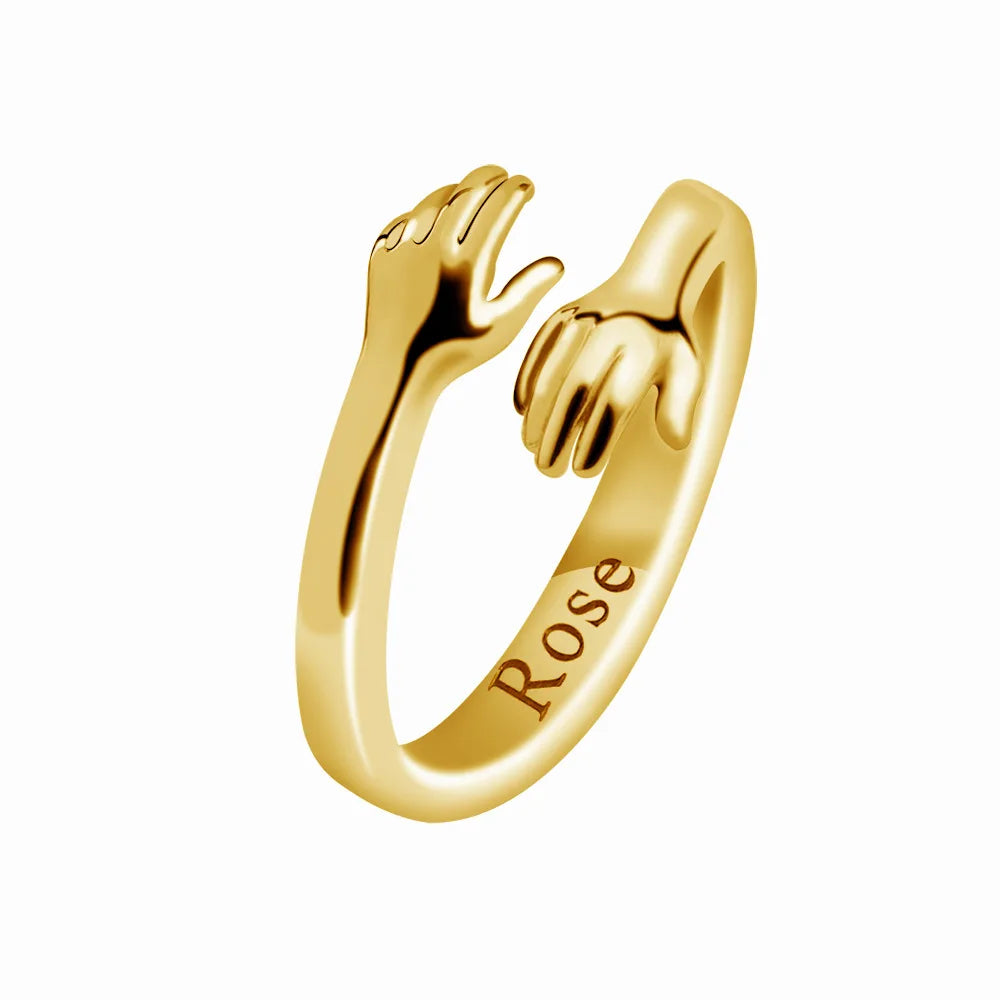 DIY Personalized Stainless Steel PVD Plated Waterproof Hug Hands Custom Name  3.5mm Width Adjustable Open Ring
