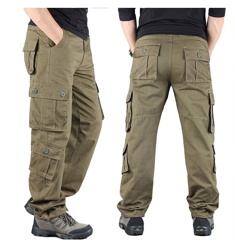 Men's Camouflage 100%Cotton Canvas Tactical Pants Hiking Hunting Multi Pockets Worker Cargo Pant Trousers