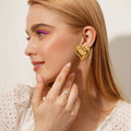 J&D Heart Love Statement Earrings Single Stainless Steel Gold Tone Chunky Casting Polishing Trendy Gift Party DailyWear