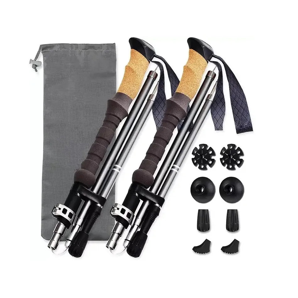 Folding Trekking Poles Collapsible Mountain Climbing Straight Grip Handle Ultralight Folding Mountain Walking Sticks Lightweight