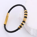 Wholesale Bulk Hand Made Gents Mans Jewelry 4mm Thin Metal and Leather Charm Bracelet Homme En Cuir