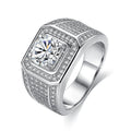 925 Sterling Silver 2 Carat Moissanite Round Brilliant Cut Rhodium Plated Pave Setting Casual/Sporty Wedding Ring for Men