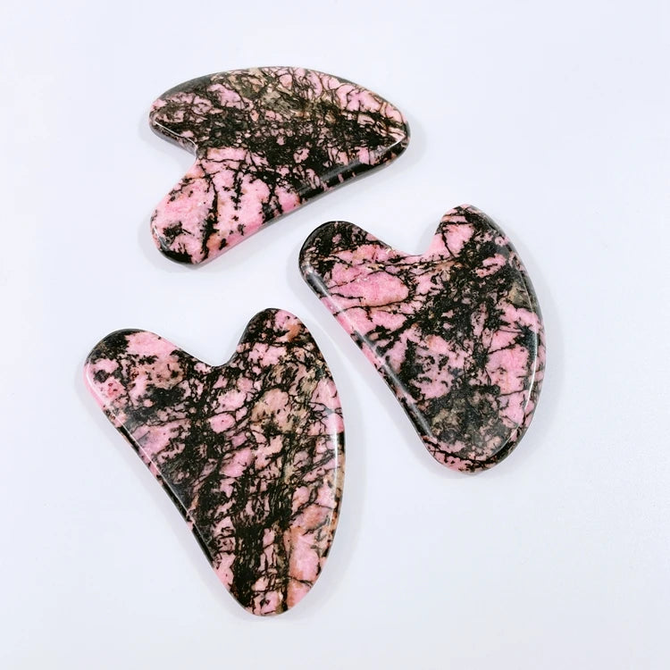 Huiying Wholesale Natural Rhodorite Jasper Facial Guasha Scraping Tools Heart Gua Sha Massage Tools for Face