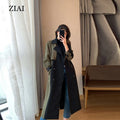 Women's Spring Trench Coat Black New High-end Temperament Stitching Mid-length Over-the-knee Coat Jacket