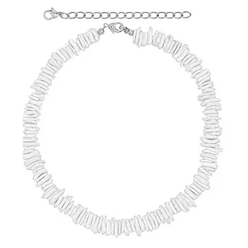 SC 2022 Women Summer Beach Choker Necklace Hawaiian Clam Chip Surfer Necklace White Puka Shell Necklace for Women