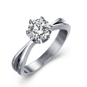 Minimalist New Designer Stainless Steel Crown CZ Inlaid Diamond Engagement Ring for Women Finger Jewelry RC-098
