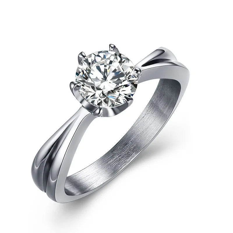 Minimalist New Designer Stainless Steel Crown CZ Inlaid Diamond Engagement Ring for Women Finger Jewelry RC-098