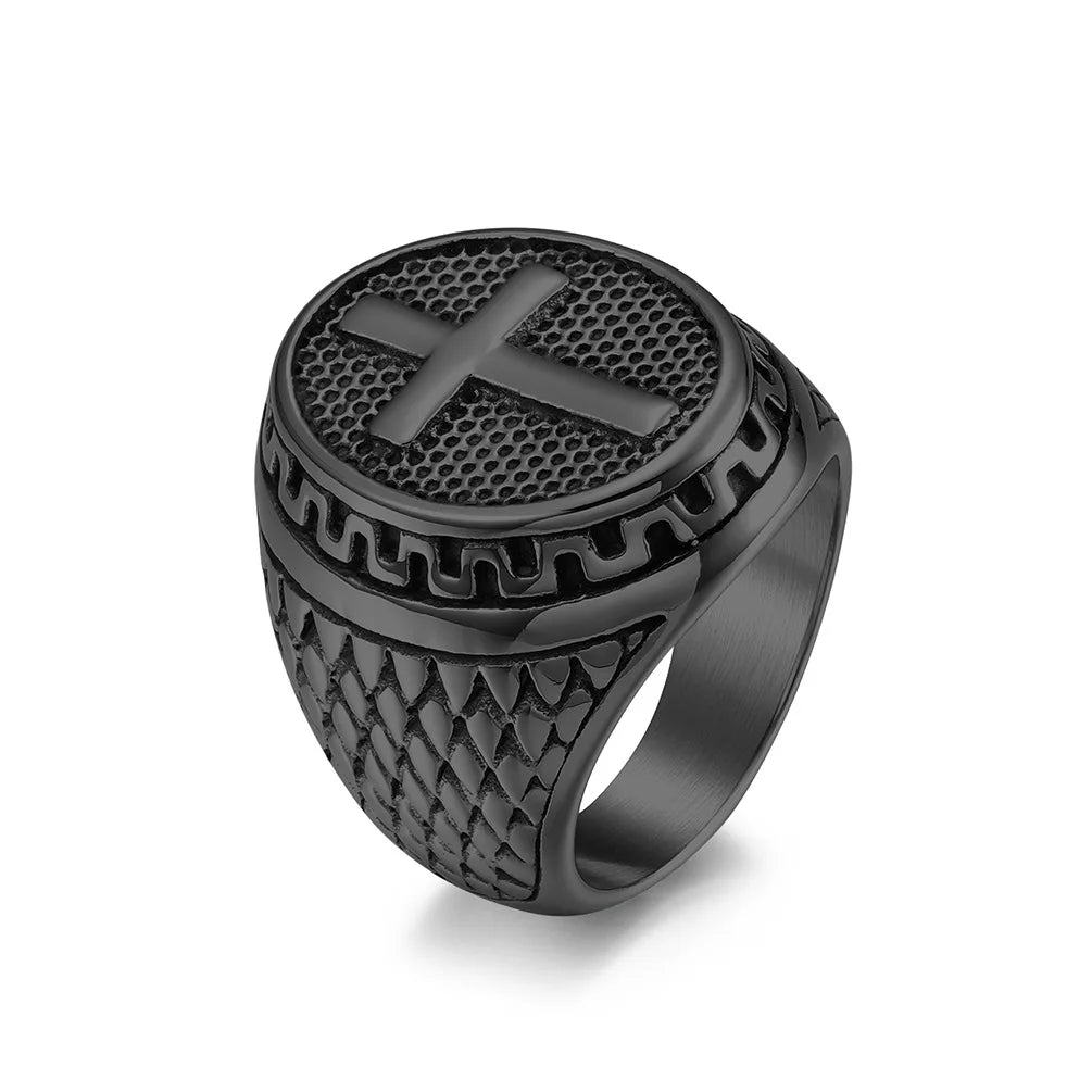 Beimai OEM Ring Wholesale Popular Hip Hop Vintage Cross Shape Titanium Steel Men's Ring