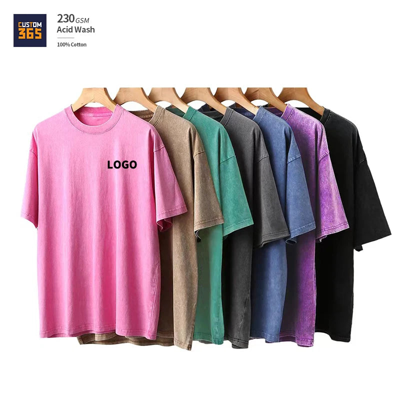 Plus Size Acid Wash 230 Gsm 100% Cotton Drop Shoulder Heavyweight Custom Logo Oversize Washed Men's Vintage T Shirt