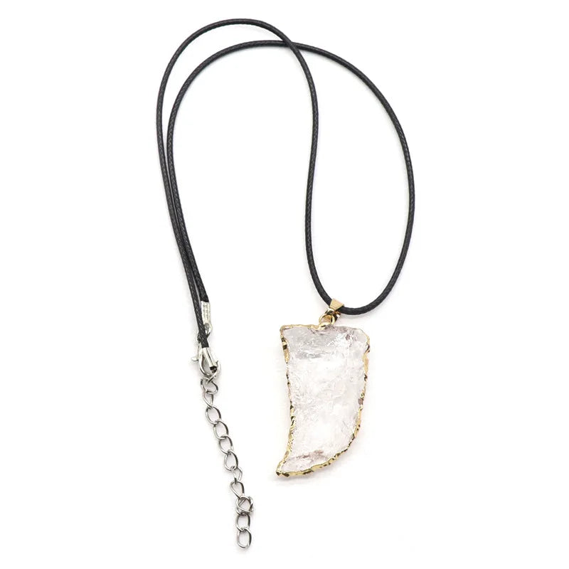 Huiying Wholesale White Crystal Healing crystal Horn Shape Quartz Pendant Necklace Jewelry