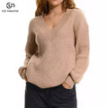 Custom Women's Wool Blend V-Neck Pullover Sweater Casual Winter Cashmere Jumper by Manufacturer