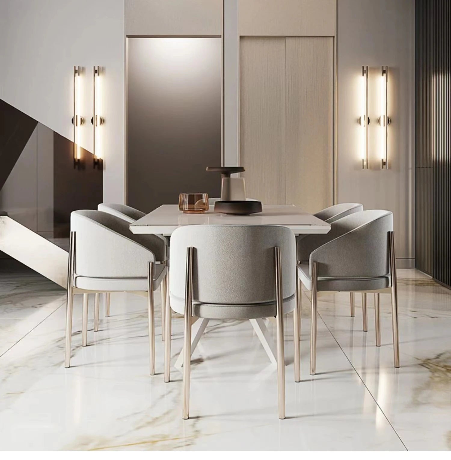 Scandinavian Modern Chair Minimalist Designer Stainless Steel Orange Dining Chairs Leather Italian Dine Chair