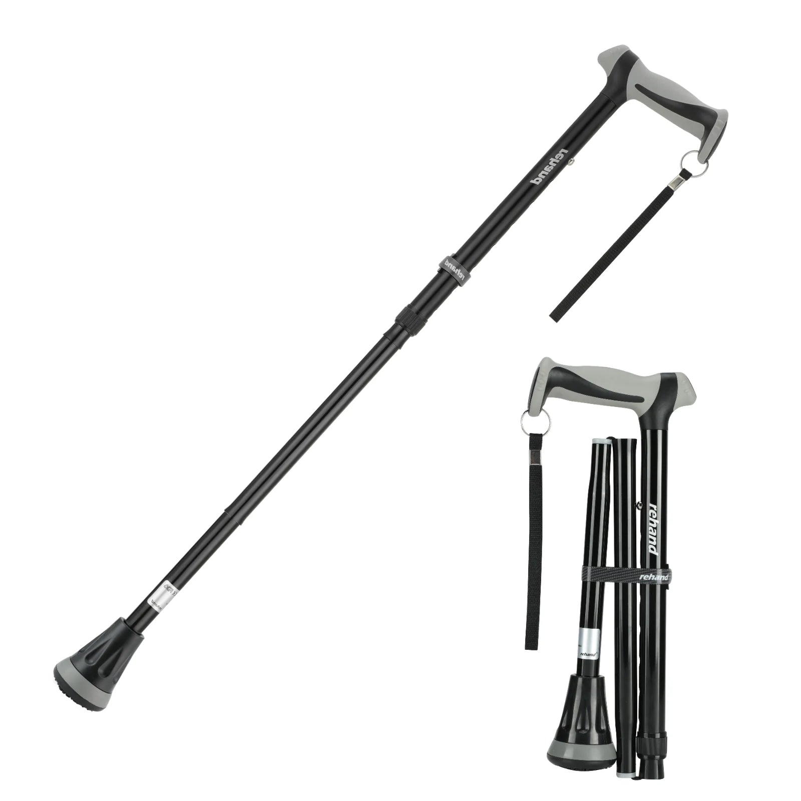 Rehand Comfortable T-Handle Aluminum Printing Poles 3-Level Folding Walking Cane Lightweight Adjustable Length 78-96cm Portable