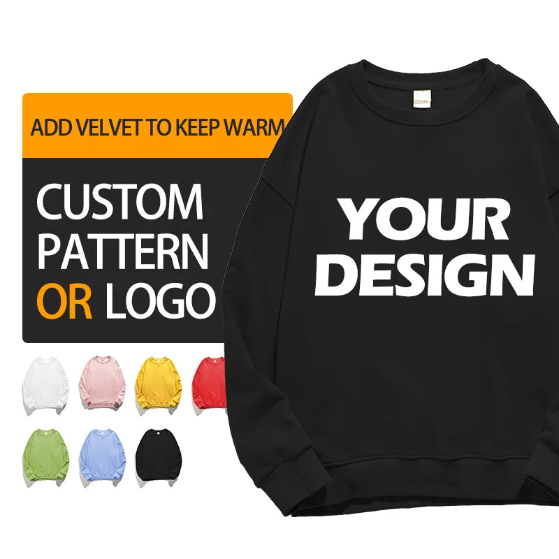 Black White Custom Logo Set Pastel Luxury Thick Unisex Crewneck Sweatshirts