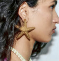 Women's Fashion New Big Exaggerated Shiny Star Drop Earrings Korea Large Starfish Metal Statement Wedding Party Trendy Gold