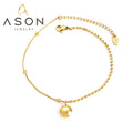 Ason Jewelry Fashion Stainless Steel 18k Gold Plated Round Snake Chain Anklet Foot Chain Charm Good Luck Gold Bean Anklet