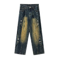 Loose Jeans Spring Autumn Stretch Vintage Outdoor Everyday Washed Splicing Multiple Buttons Men Jean Denim